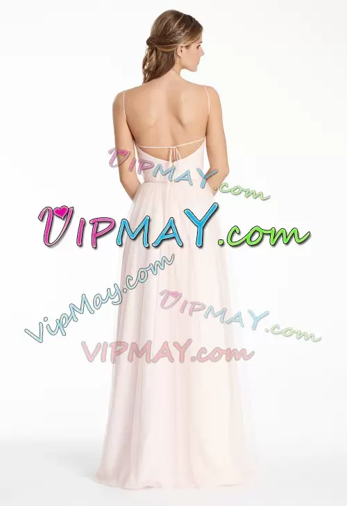 Dynamic Pink Zipper V-neck Beading and Ruching Bridesmaid Dress Tulle Sleeveless