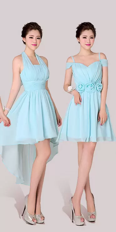 Baby Blue Vestidos de Damas Prom and Party and Military Ball and Beach and Wedding Party with Ruching Halter Top Sleeveless
