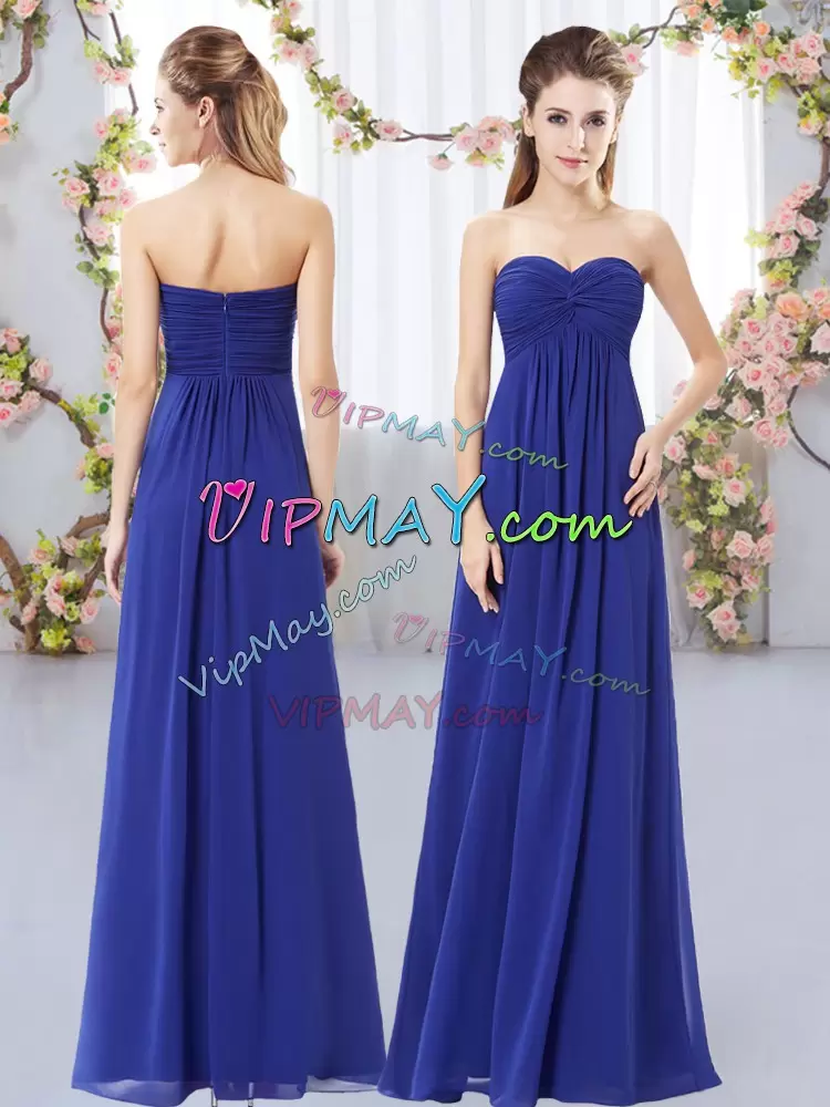 Chiffon Sweetheart Sleeveless Zipper Ruching Bridesmaid Dresses in Royal Blue