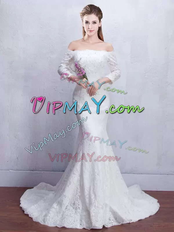 off shoulder lace mermaid wedding dress,