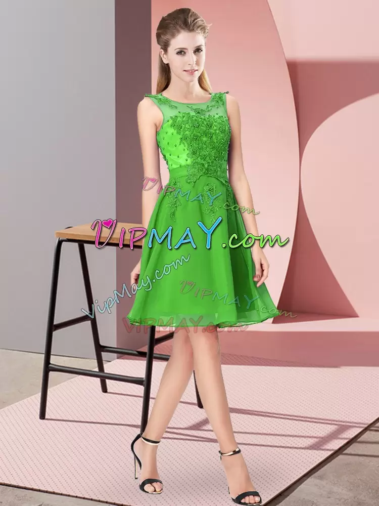 Best Chiffon Scoop Sleeveless Zipper Appliques Vestidos de Damas in Green