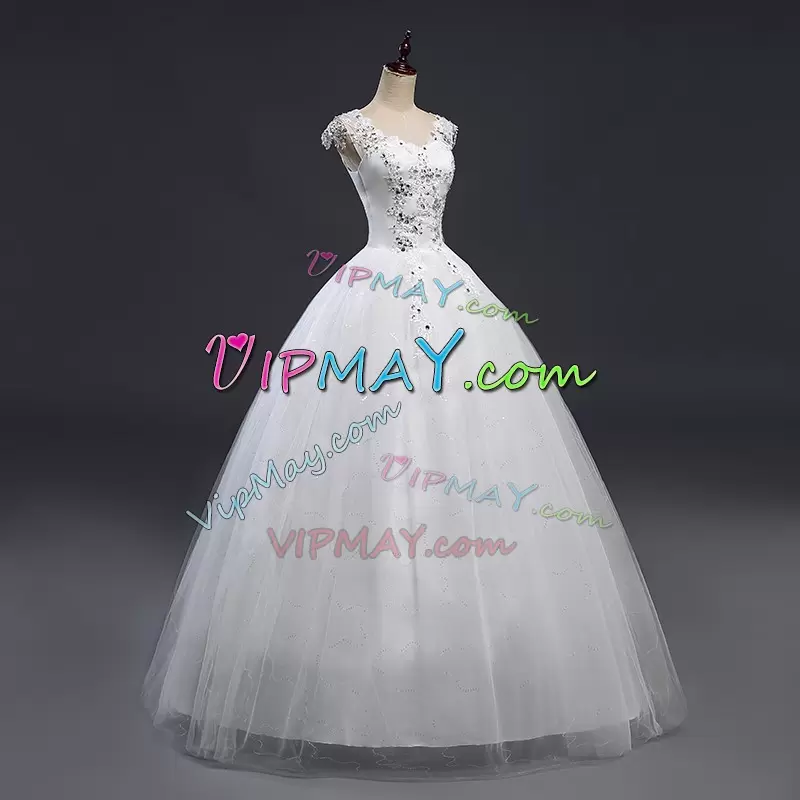 Cheap Floor Length A-line Cap Sleeves White Celebrity Dresses Lace Up