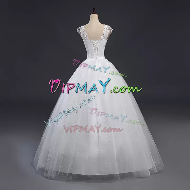 Cheap Floor Length A-line Cap Sleeves White Celebrity Dresses Lace Up