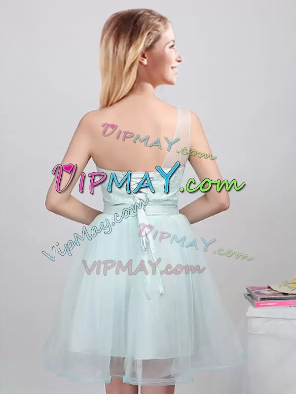 Mini Length A-line Sleeveless Apple Green Court Dresses for Sweet 16 Lace Up