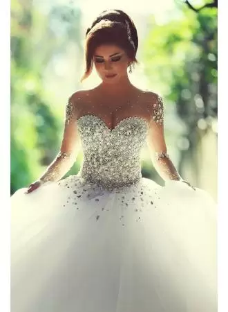 Suitable White Lace Up Scoop Beading Wedding Dress Tulle Long Sleeves