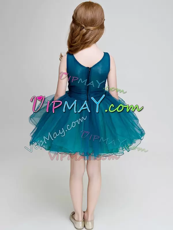 Teal V-neck Neckline Lace and Appliques Pageant Dress for Teens Sleeveless Zipper