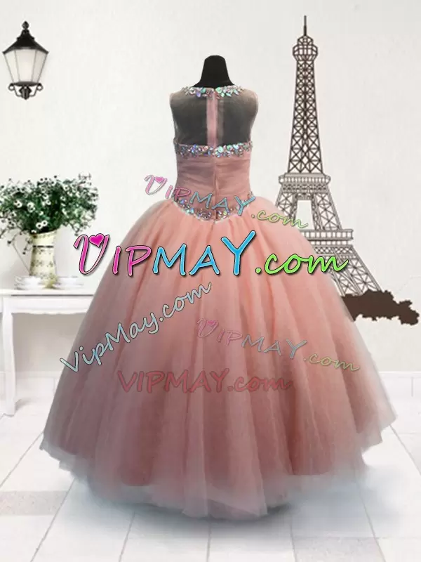 On Sale Ball Gowns Kids Pageant Dress Pink Scoop Organza Sleeveless Floor Length Zipper