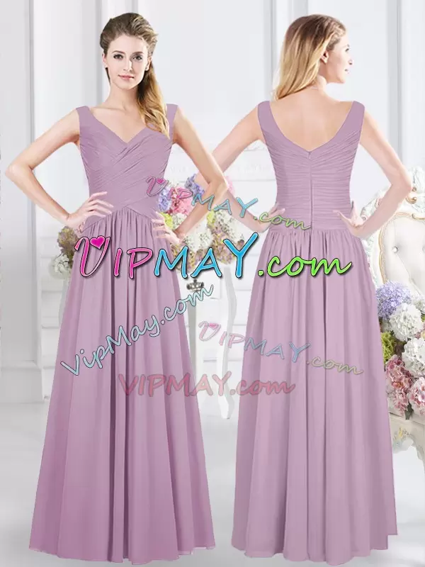 Chiffon Sleeveless Floor Length Bridesmaids Dress and Ruching