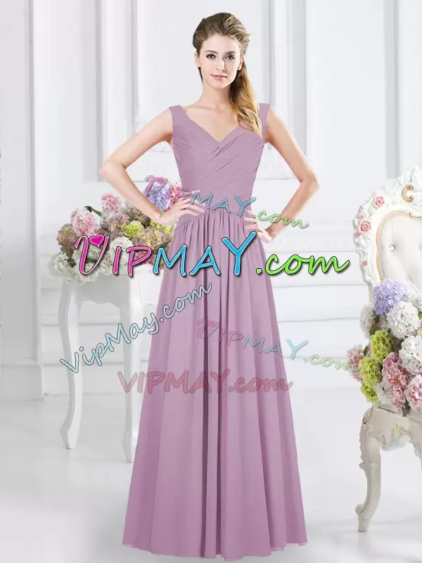 Chiffon Sleeveless Floor Length Bridesmaids Dress and Ruching