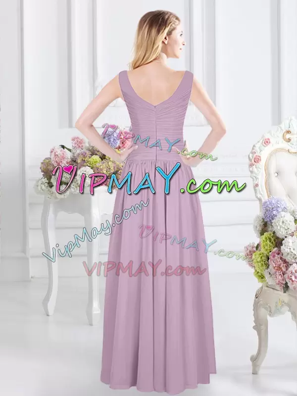 Chiffon Sleeveless Floor Length Bridesmaids Dress and Ruching