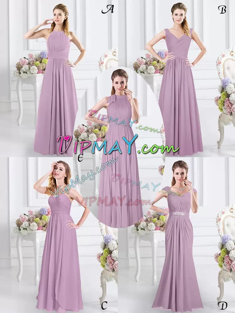 Chiffon Sleeveless Floor Length Bridesmaids Dress and Ruching