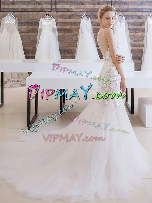 Sweet Tulle Sleeveless Wedding Dress Court Train and Appliques