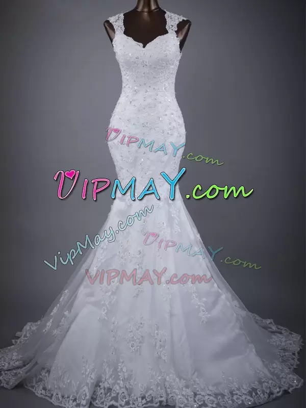 Cute Cap Sleeves Beading and Appliques Zipper Wedding Dresses with White