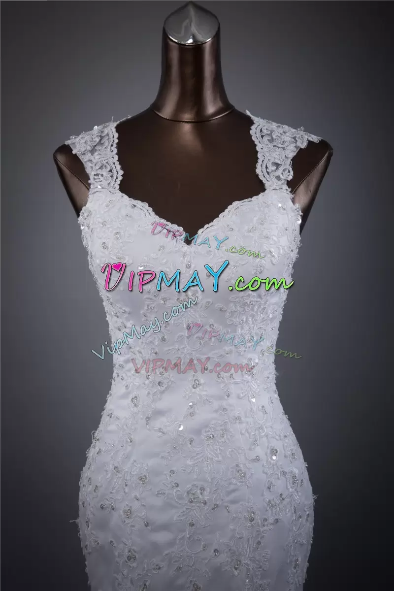 Cute Cap Sleeves Beading and Appliques Zipper Wedding Dresses with White