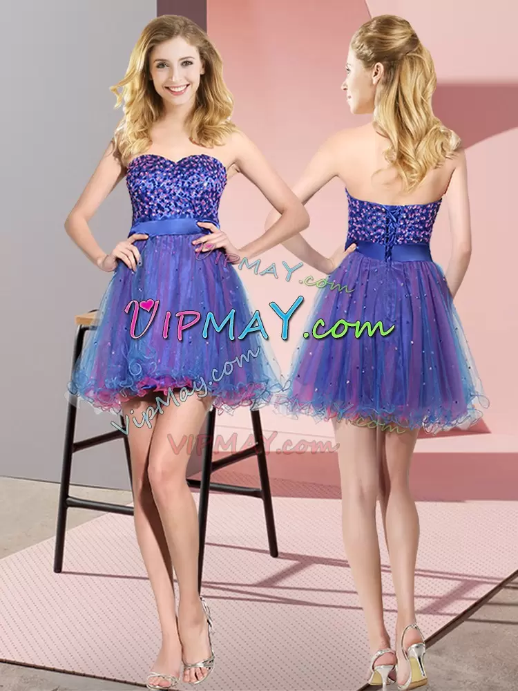 Elegant Mini Length Multi-color Bridesmaid Gown Sweetheart Sleeveless Lace Up