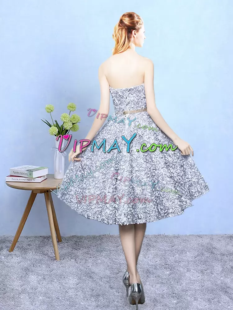 Customized Printed Sleeveless Knee Length Wedding Party Dress and Belt