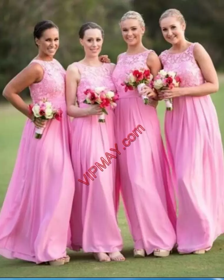 Floor Length Wedding Party Dress Rose Pink for Party and Military Ball and Wedding Party with Lace and Appliques