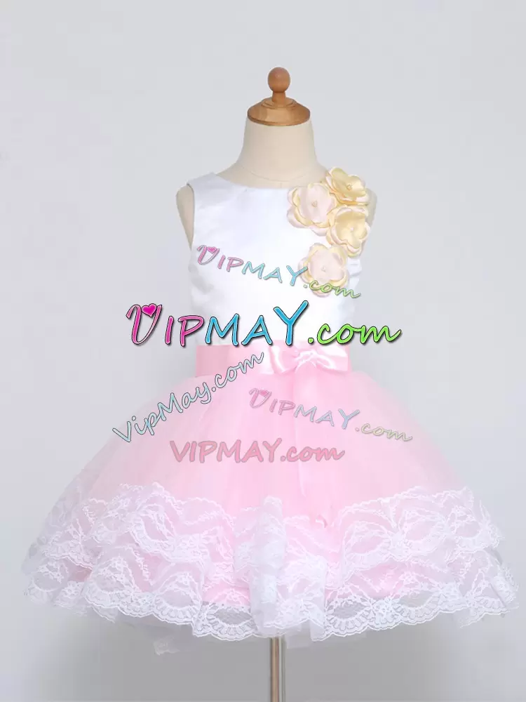 High End Scoop Sleeveless Tulle Flower Girl Dresses for Less Lace and Appliques Zipper