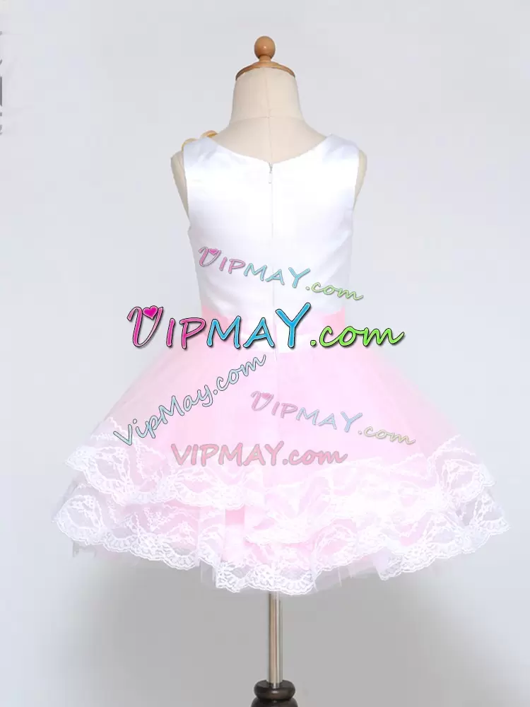 High End Scoop Sleeveless Tulle Flower Girl Dresses for Less Lace and Appliques Zipper