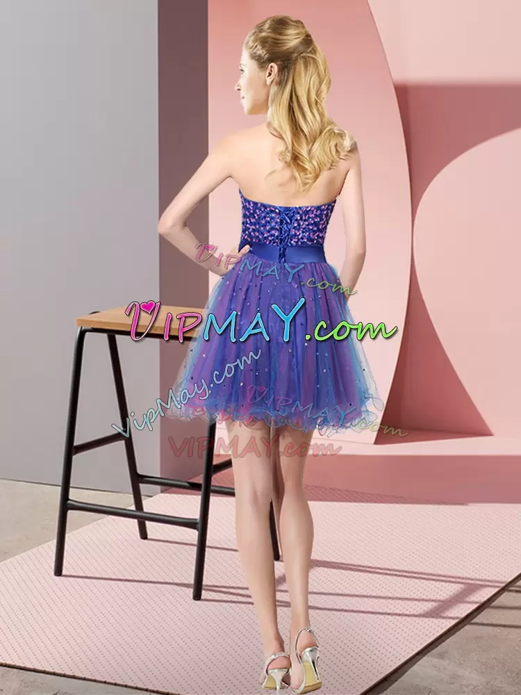 Mini Length Multi-color Bridesmaid Dresses Tulle Sleeveless Beading and Sequins