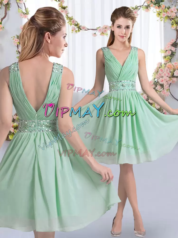 Graceful Knee Length Empire Sleeveless Apple Green Wedding Guest Dresses Zipper