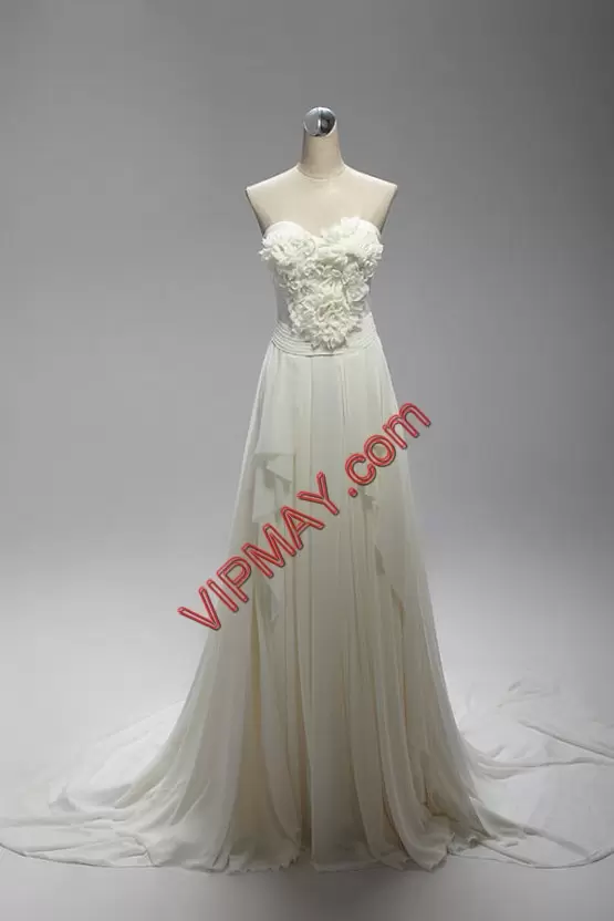 Glorious White Sleeveless Chiffon Court Train Zipper Wedding Dresses for Beach and Wedding Party