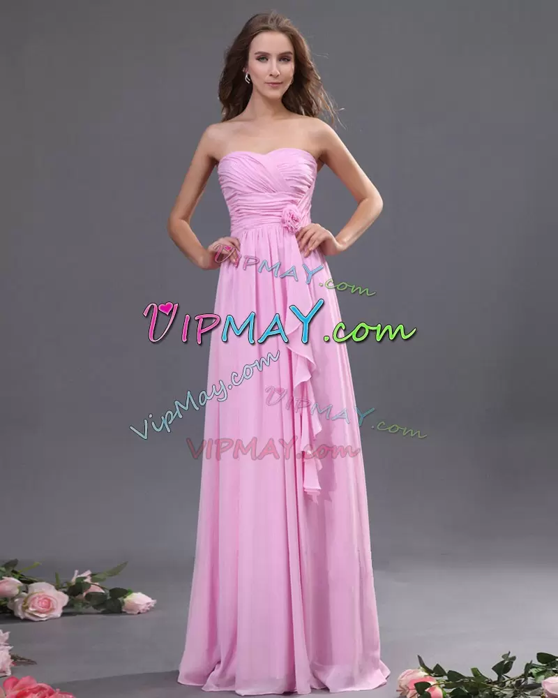 Elegant Pink Empire Ruching Bridesmaid Dress Zipper Chiffon Sleeveless Floor Length