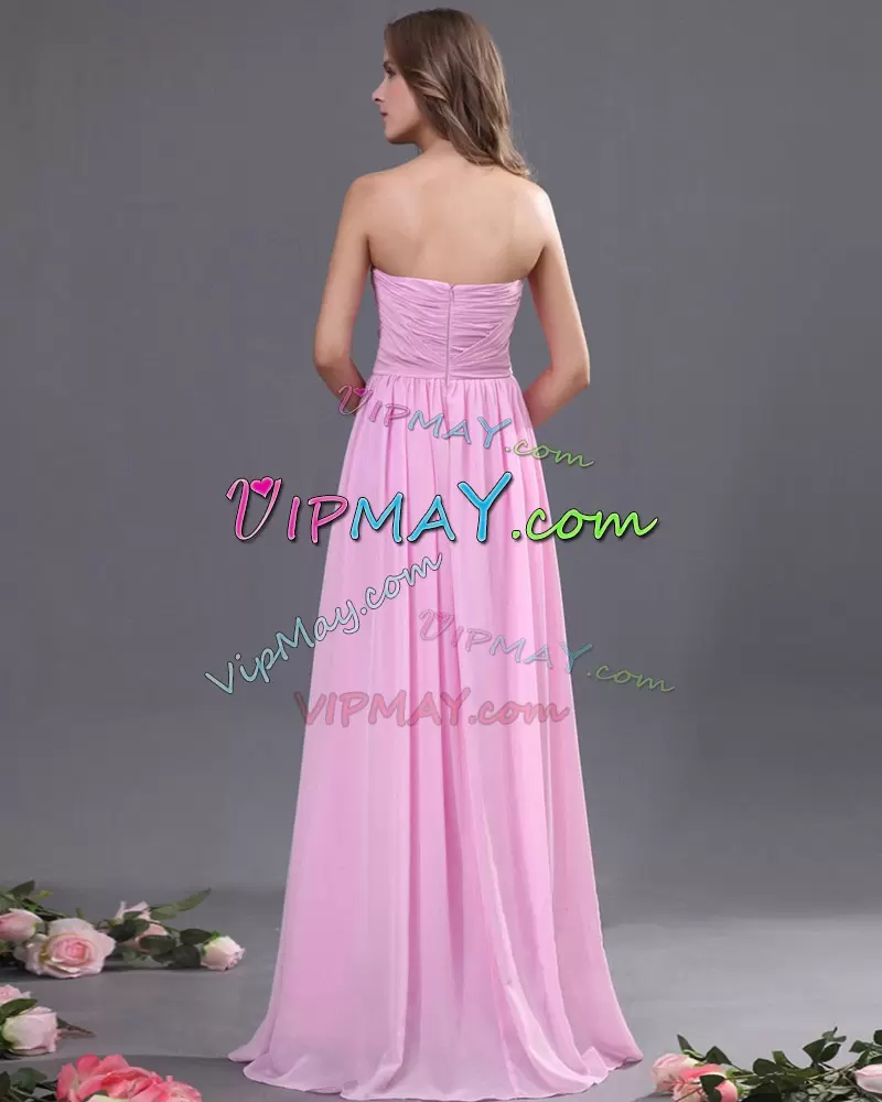 Elegant Pink Empire Ruching Bridesmaid Dress Zipper Chiffon Sleeveless Floor Length