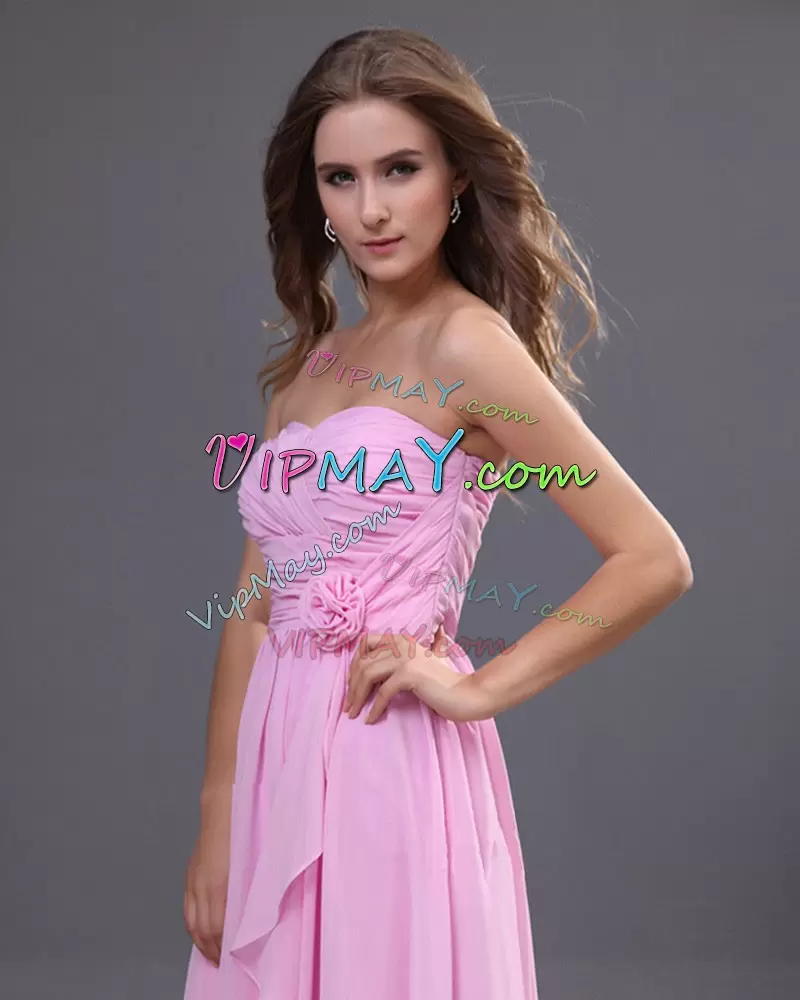 Elegant Pink Empire Ruching Bridesmaid Dress Zipper Chiffon Sleeveless Floor Length