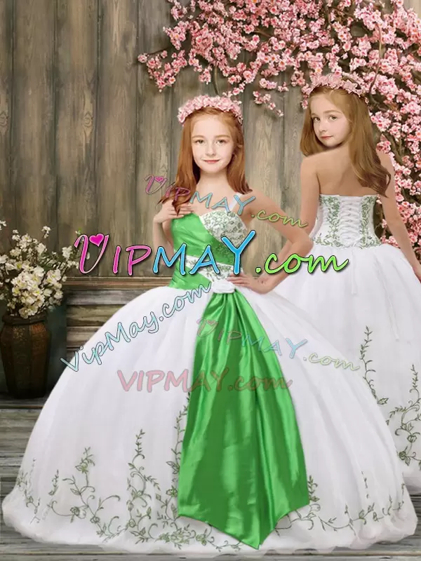 Elegant Sleeveless Straps Embroidery and Belt Lace Up High School Pageant Dress