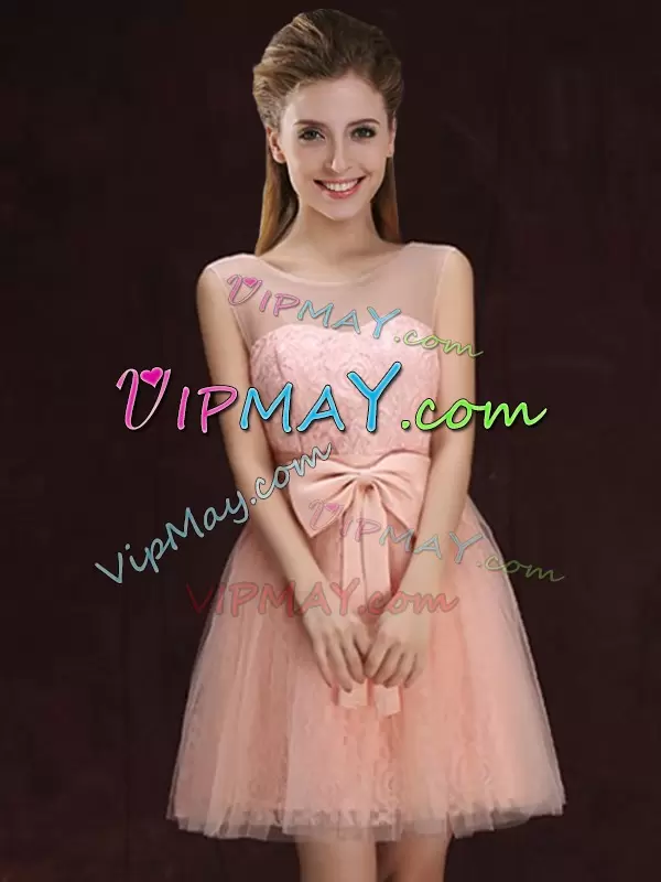 Peach Tulle and Lace Short Dama Dress with Butterfly Knot Front