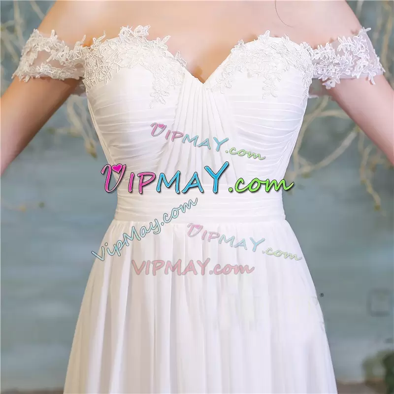 White Empire Lace and Ruching Wedding Gowns Zipper Chiffon Sleeveless