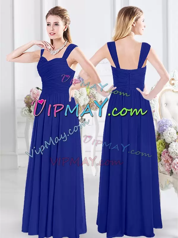 Super Royal Blue Zipper Bridesmaid Dress Ruching Sleeveless Floor Length