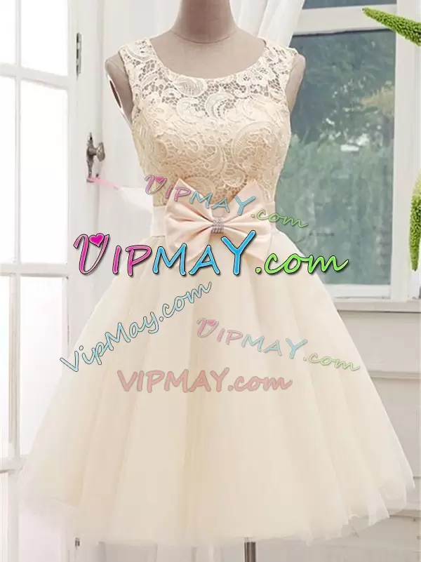 Knee Length A-line Sleeveless Champagne Wedding Party Dress Lace Up