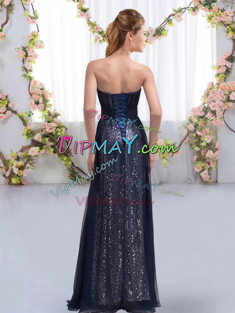 Navy Blue Sweetheart Neckline Sequins Vestidos de Damas Sleeveless Lace Up