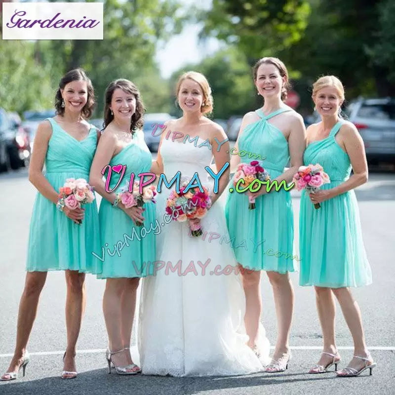 Sleeveless Mini Length Ruching Wedding Party Dress with Turquoise