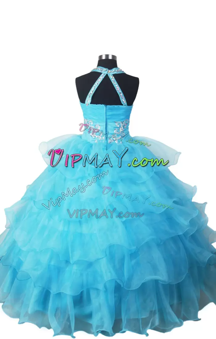 Organza Sleeveless Floor Length Custom Made Pageant Dress and Beading and Ruffled Layers