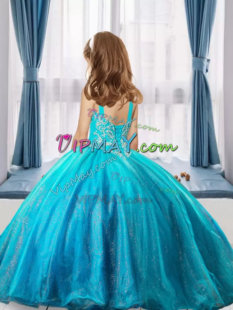 Sleeveless Straps Lace Up Floor Length Beading Pageant Dress Wholesale Straps