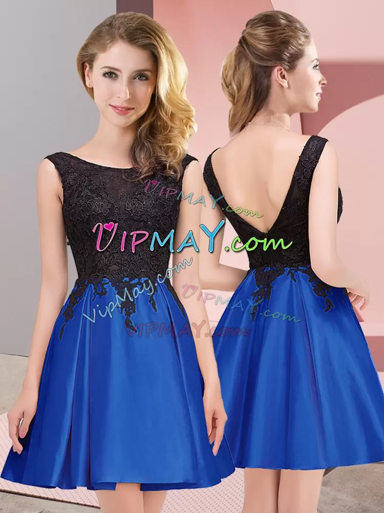 Inexpensive Royal Blue Zipper Wedding Party Dress Lace Sleeveless Mini Length