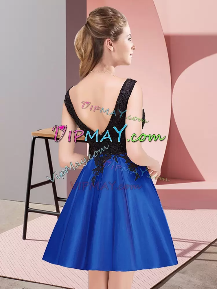 Inexpensive Royal Blue Zipper Wedding Party Dress Lace Sleeveless Mini Length