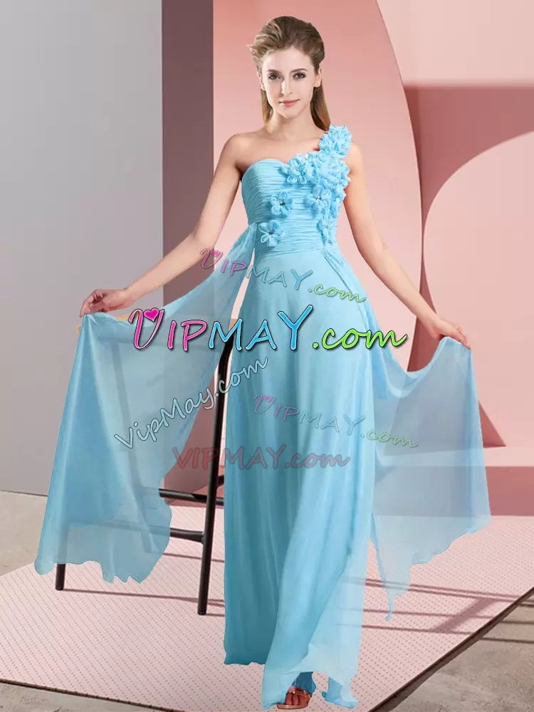 Hot Selling Aqua Blue Empire Hand Made Flower Wedding Party Dress Lace Up Chiffon Sleeveless Floor Length
