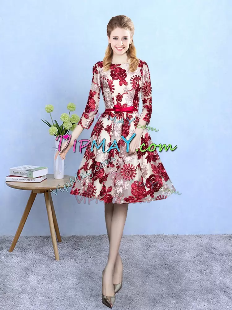 Printed 3 4 Length Sleeve Knee Length Wedding Party Dress and Pattern