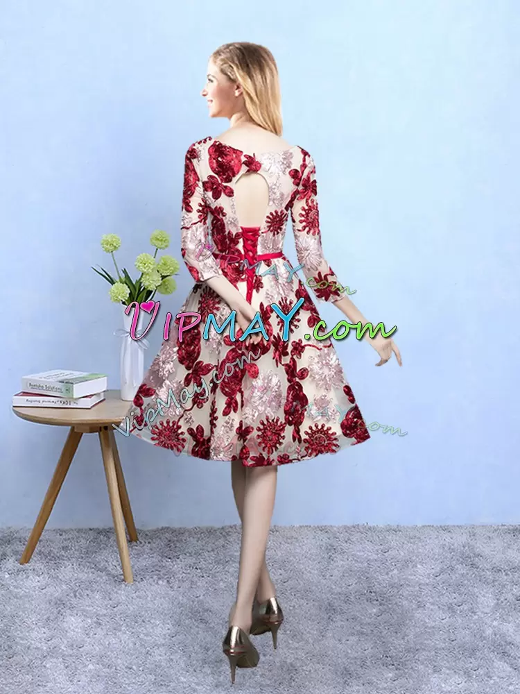 Printed 3 4 Length Sleeve Knee Length Wedding Party Dress and Pattern