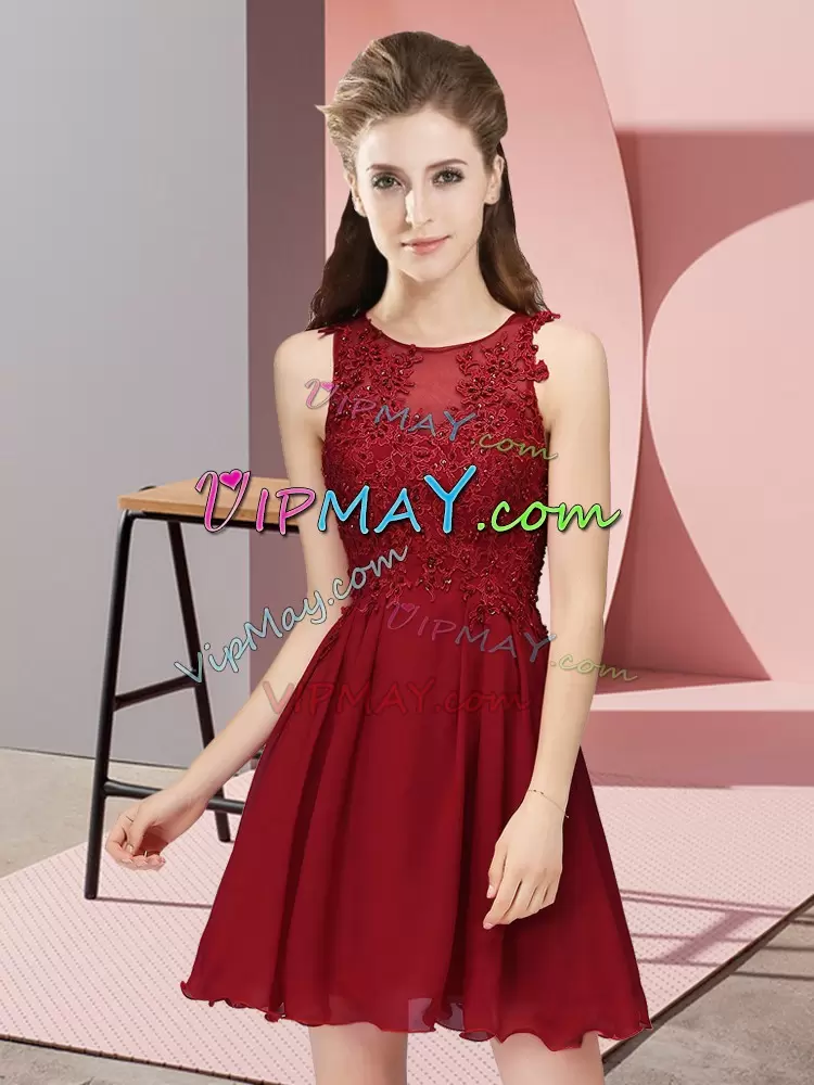 Hot Selling Wine Red Sleeveless Chiffon Zipper Bridesmaid Dresses for Prom and Party