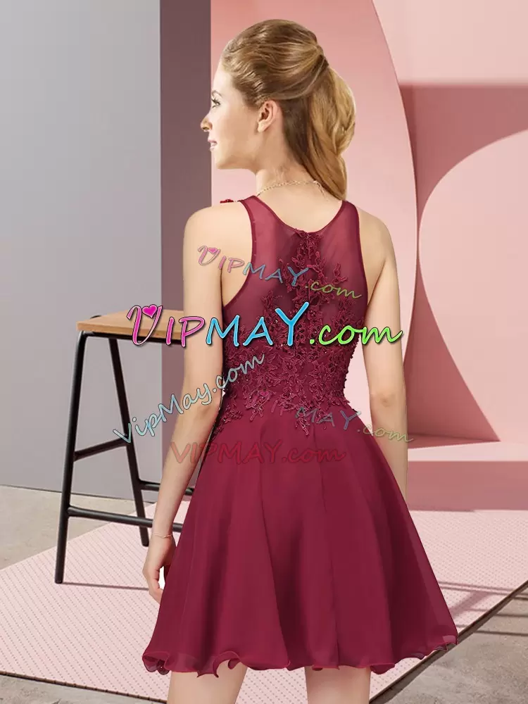 Hot Selling Wine Red Sleeveless Chiffon Zipper Bridesmaid Dresses for Prom and Party