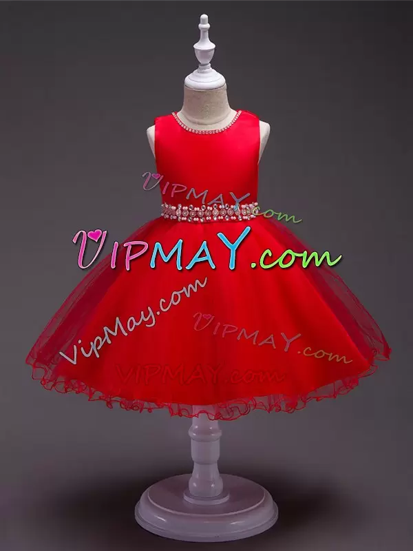 Organza Sleeveless Knee Length Pageant Dress for Girls and Beading