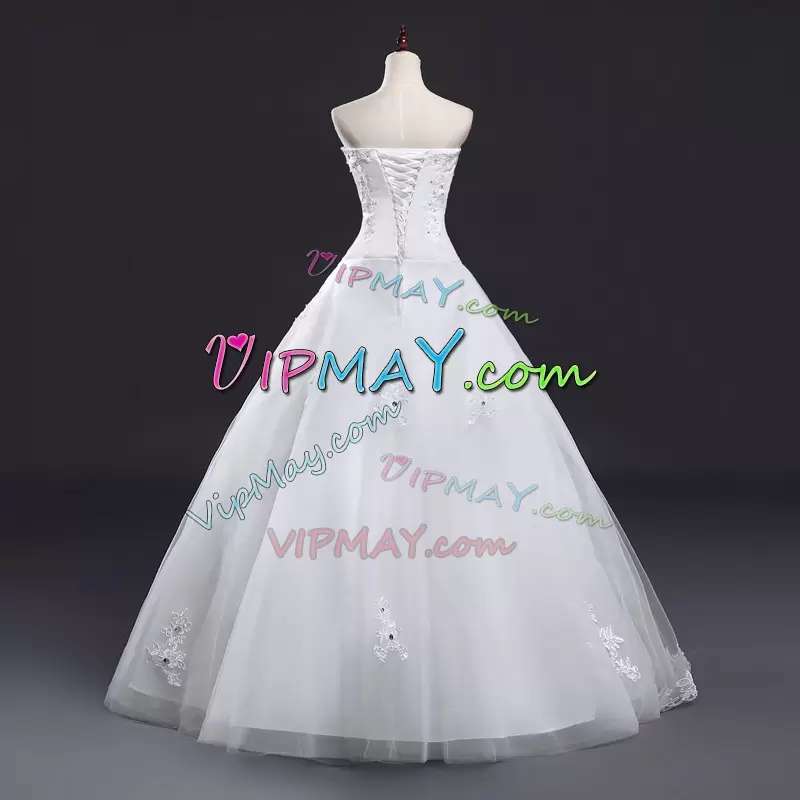 Fantastic Sleeveless Strapless Lace Up Floor Length Lace and Appliques Wedding Gowns Strapless