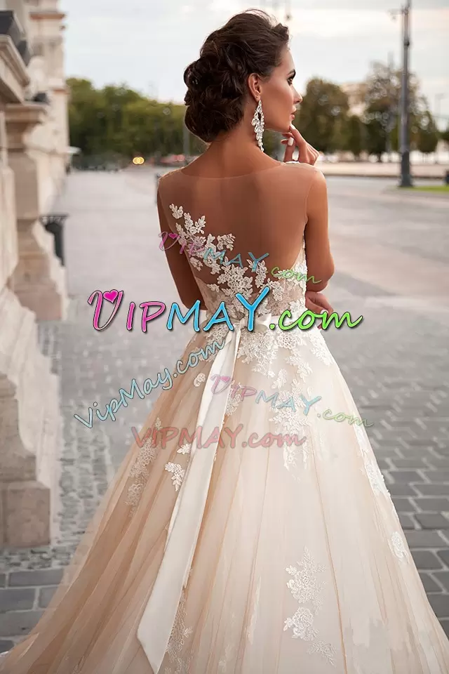 Vintage Sleeveless Scoop Appliques Side Zipper Wedding Dresses