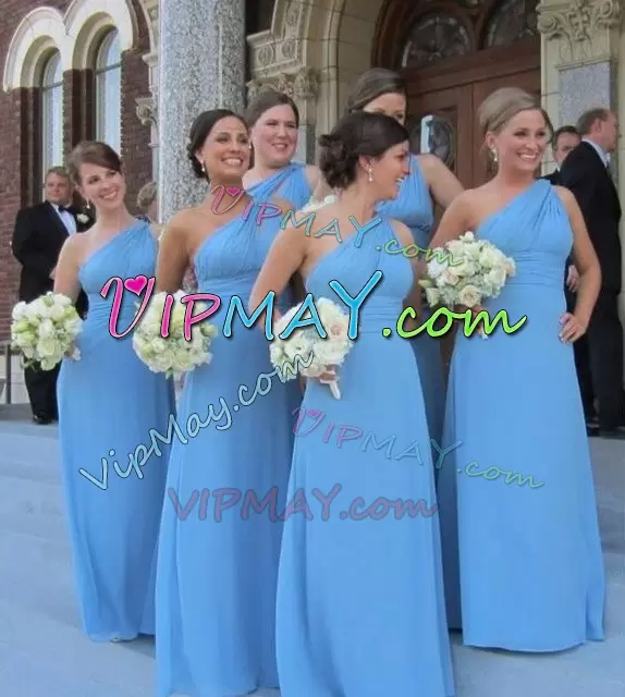 Artistic Floor Length A-line Sleeveless Blue Bridesmaid Dress Lace Up