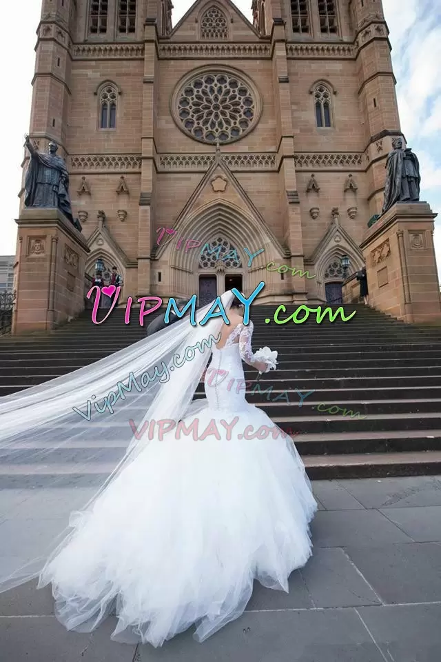 Shining White Long Sleeves Lace and Appliques Wedding Dress